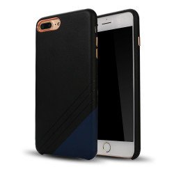 iPhone 8 Plus / 7 Plus Cool Striped Armor PU Leather Case (Black Blue)